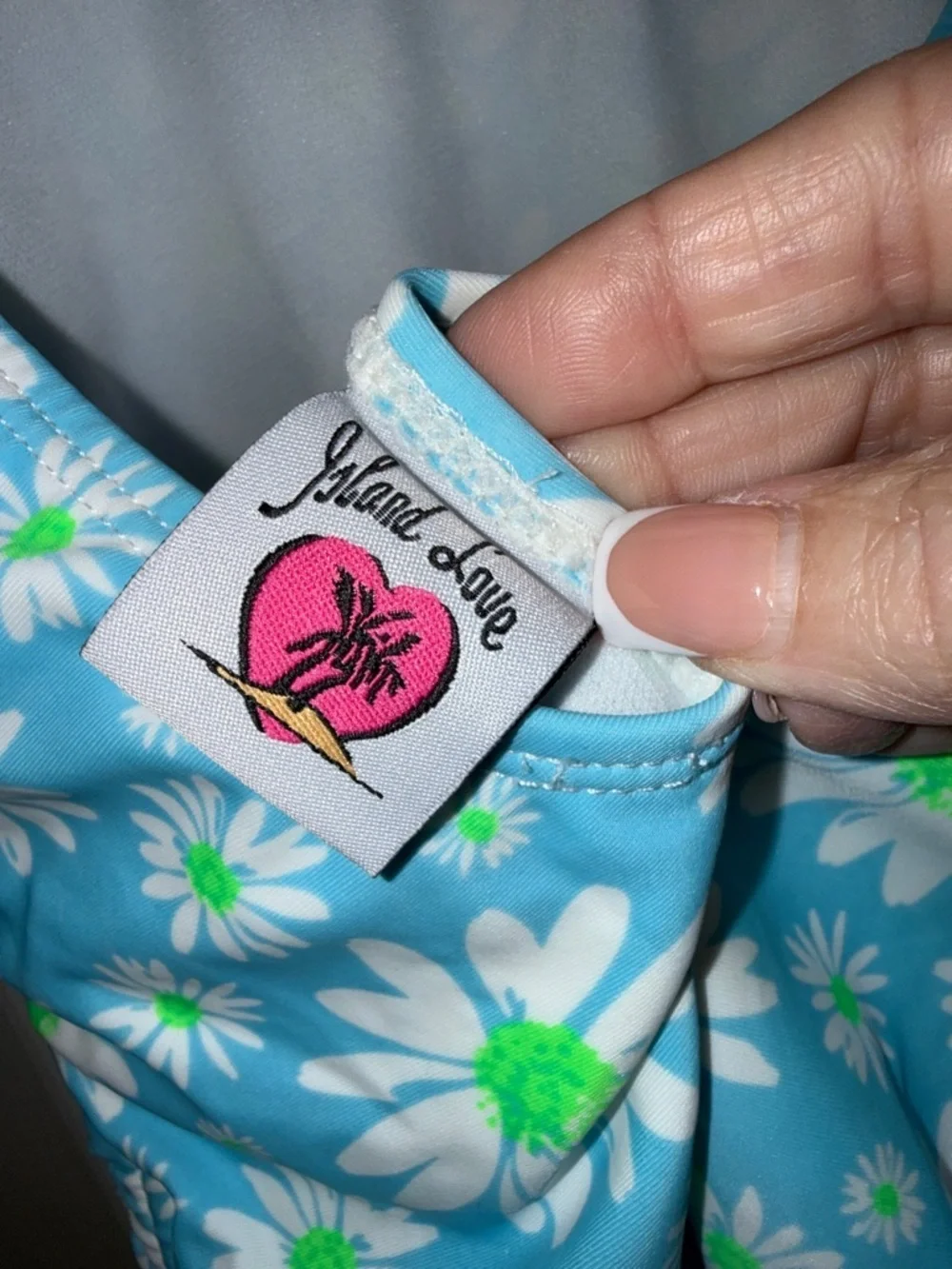 ISLAND LOVE  Fun Retro Blue Ditsy Daisy Print One-Piece Tank Swimsuit Small